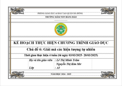 Kế hoạch thực hiện chương trình giáo dục chủ đề 6 lứa tuổi MGL