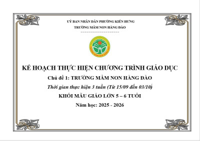 KẾ HOẠCH THỰC HIỆN CHƯƠNG TRÌNH GIÁO DỤC CHỦ ĐỀ 1 LỨA TUỔI MẪU GIÁO LỚN