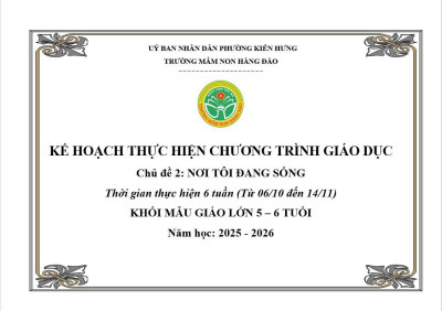 KẾ HOẠCH THỰC HIỆN CHƯƠNG TRÌNH GIÁO DỤC CHỦ ĐỀ 2 LỨA TUỔI MẪU GIÁO LỚN