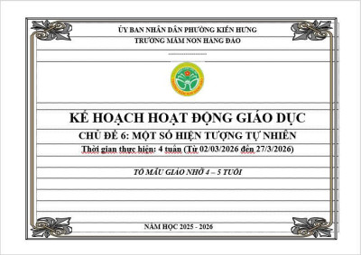 KẾ HOẠCH THỰC HIỆN CHƯƠNG TRÌNH GIÁO DỤC CHỦ ĐỀ 6 TỔ MẪU GIÁO NHỠ