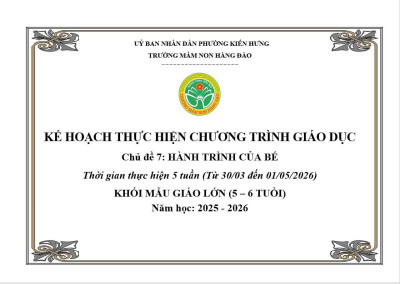 KẾ HOẠCH THỰC HIỆN CHƯƠNG TRÌNH GIÁO DỤC CHỦ ĐỀ 7 LỨA TUỔI MẪU GIÁO LỚN
