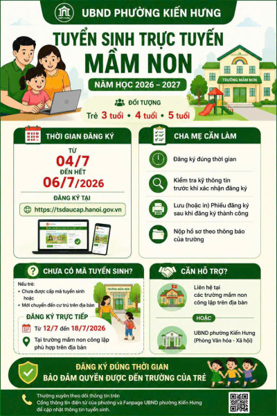 THÔNG BÁO TUYỂN SINH TRỰC TUYẾN CẤP HỌC MẦM NON NĂM HỌC 2026 - 2027