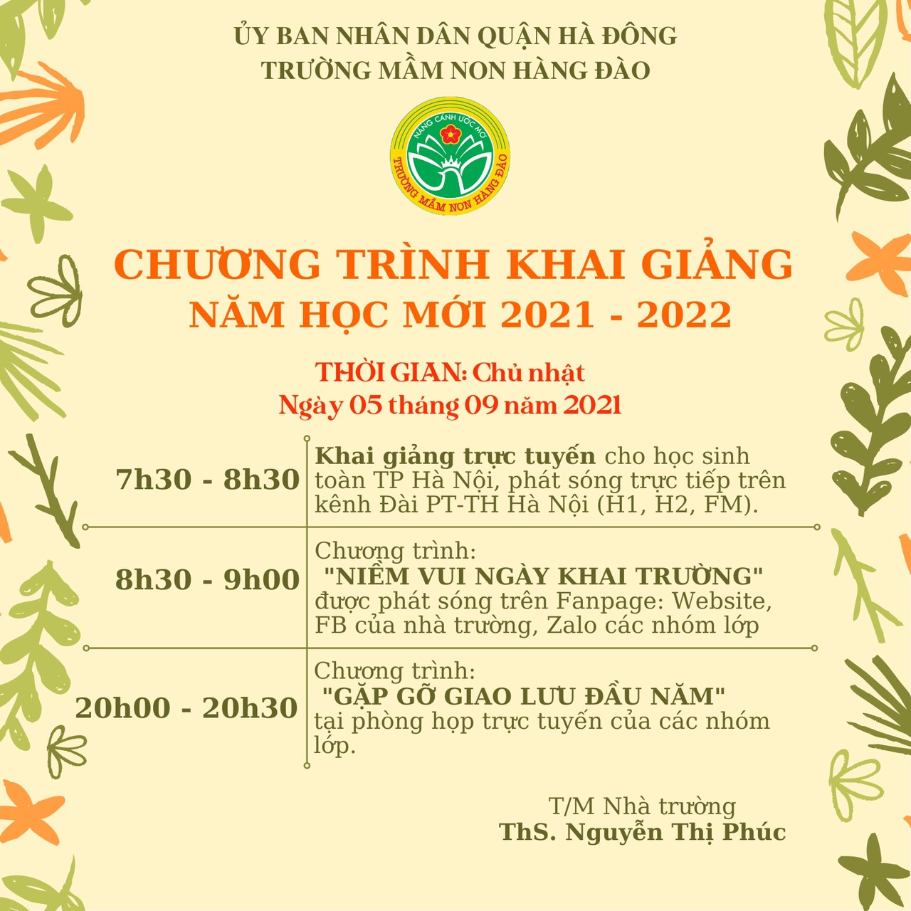 Lịch phát sóng lễ Khai giảng