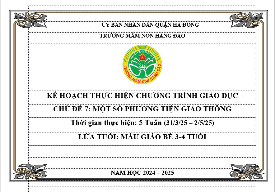 Kế hoạch thực hiện chương trình giáo dục chủ đề 7 lứa tuổi MGB
