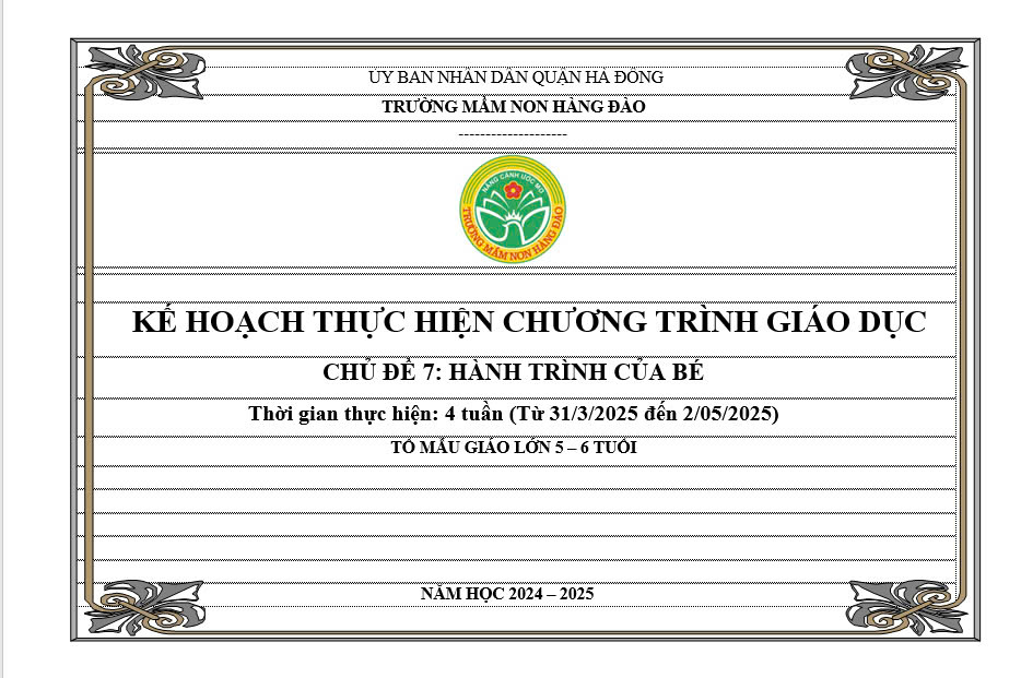 Kế hoạch thực hiện chương trình giáo dục chủ đề 7 lứa tuổi MGL