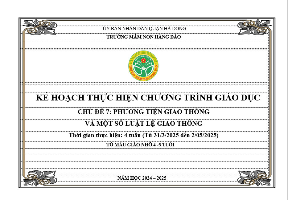 Kế hoạch thực hiện chương trình giáo dục chủ đề 7 lứa tuổi MGN