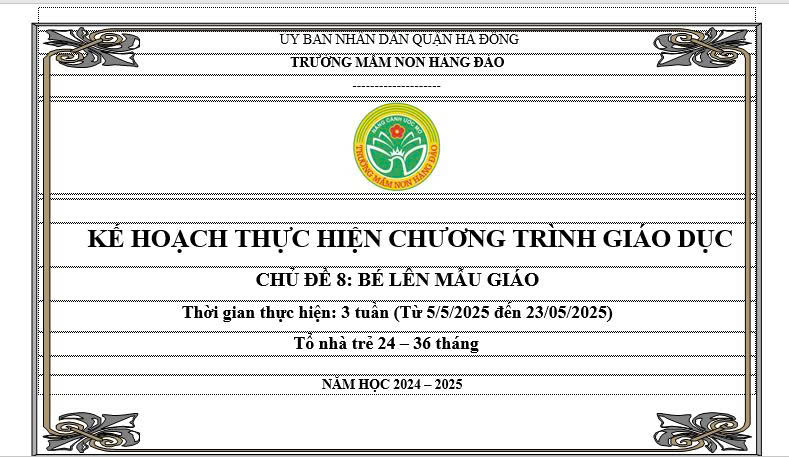 Kế hoạch thực hiện chương trình giáo dục chủ đề 8 lứa tuổi nhà trẻ