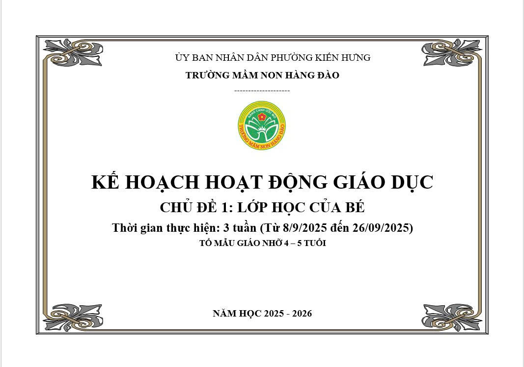 KẾ HOẠCH THỰC HIỆN CHƯƠNG TRÌNH GIÁO DỤC CHỦ ĐỀ 1 LỨA TUỔI MẪU GIÁO NHỠ