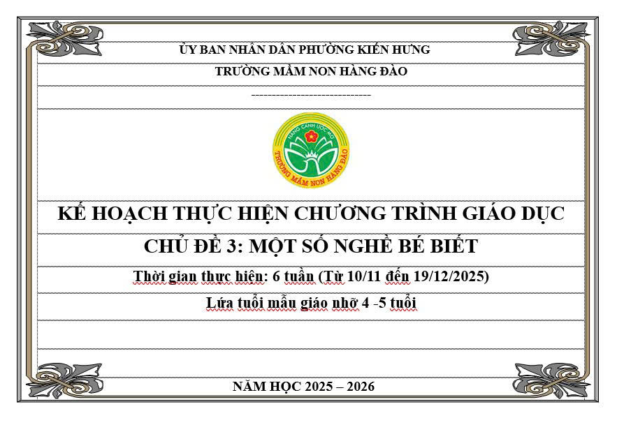 KẾ HOẠCH THỰC HIỆN CHƯƠNG TRÌNH GIÁO DỤC CHỦ ĐỀ 3 LỨA TUỔI MẪU GIÁO NHỠ