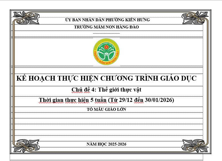 Kế hoạch thực hiện chương trình giáo dục chủ đề 4 lứa tuổi MGL