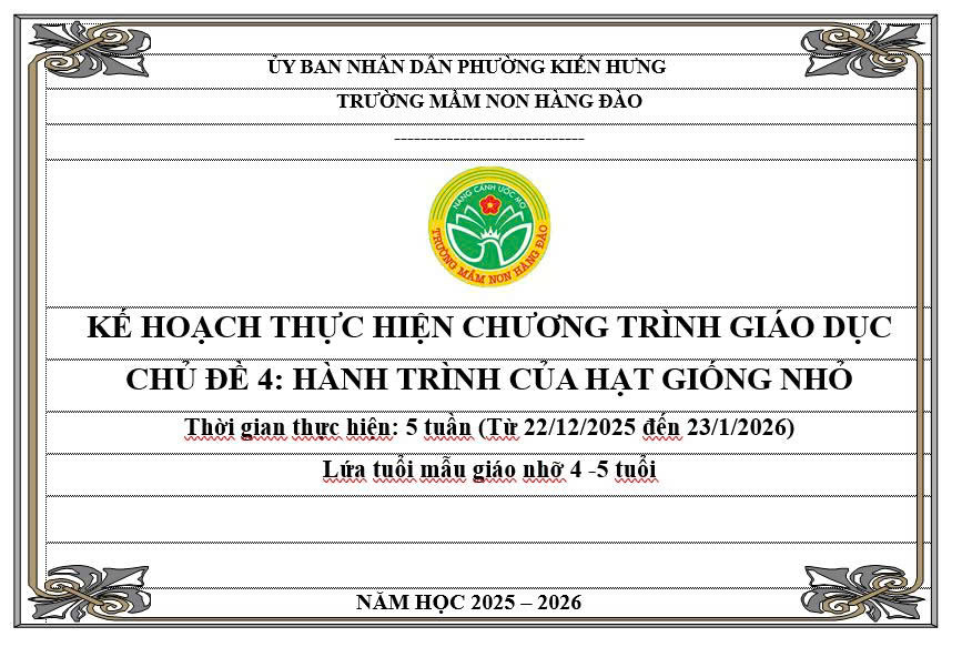 Kế hoạch thực hiện chương trình giáo dục chủ đề 4 lứa tuổi MGN