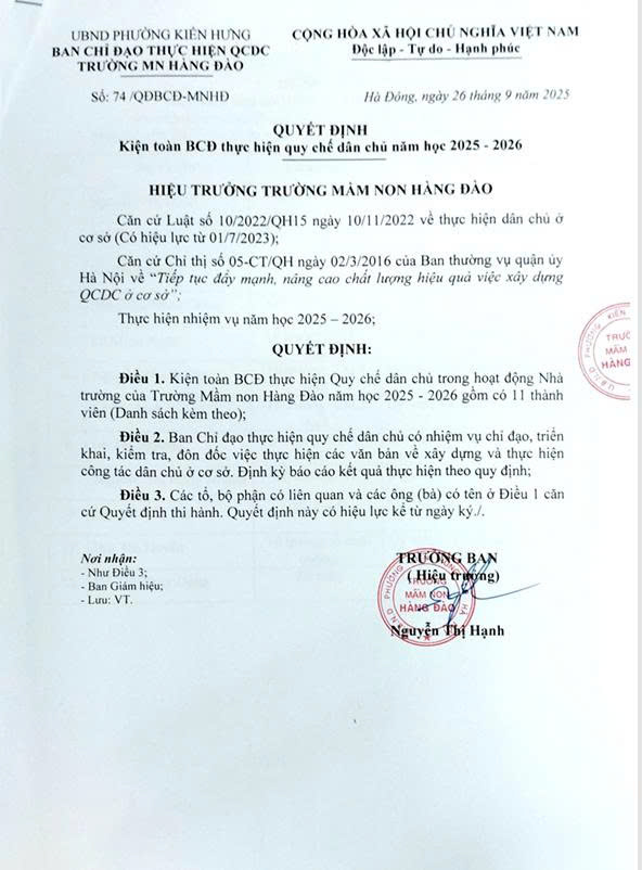 QUYẾT ĐỊNH KIỆN TOÀN BCĐ THỰC HIỆN QUY CHẾ DÂN CHỦ