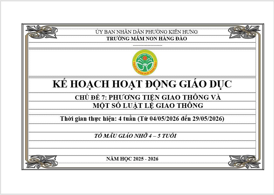 KẾ HOẠCH THỰC HIỆN CHƯƠNG TRÌNH GIÁO DỤC CHỦ ĐỀ 7 LỨA TUỔI MẪU GIÁO NHỠ