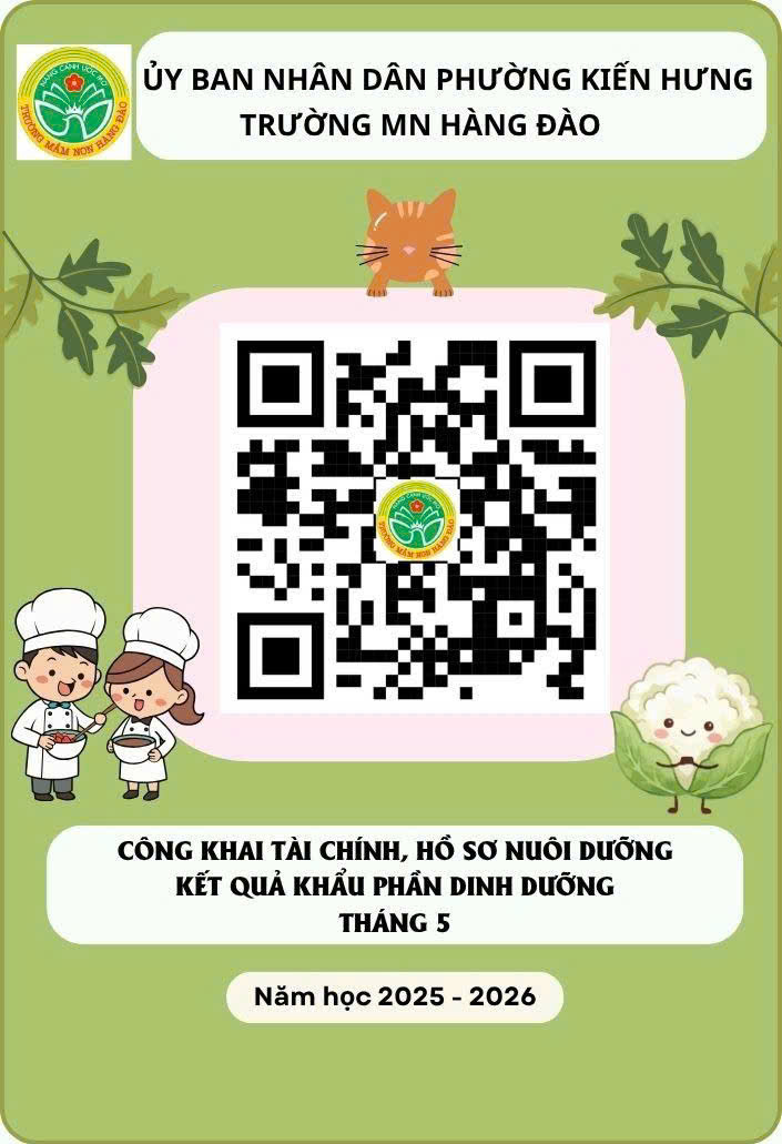 Trường Mầm non Hàng Đào thực hiện công khai thực đơn, tính khẩu phần ăn và giao nhận thực phẩm ngày 08/05/2026