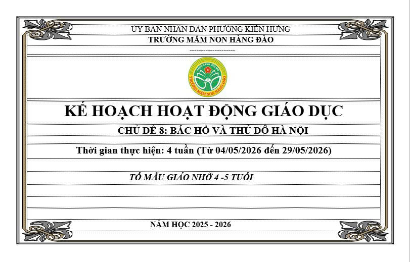KẾ HOẠCH THỰC HIỆN CHƯƠNG TRÌNH GIÁO DỤC CHỦ ĐỀ 8 LỨA TUỔI MẪU GIÁO NHỠ